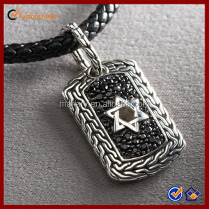 En acier inoxydable hommes pendentif étoile de David épais chien Tag forme - Product Image 1