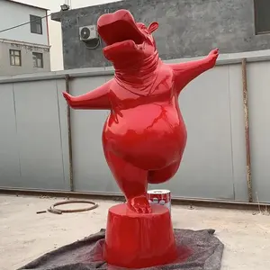 Street Plaza Art Fiberglas Skulptur Hippo Mädchen Tänzer Garten Tier Nilpferd Tanz Statue