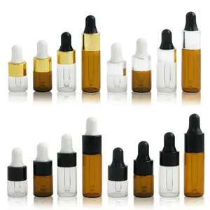 Frasco de óleo esstenial para aromaterapia, 1ml/2ml/3ml/5ml, âmbar, portátil, com gotejador de olho, mini frascos de vidro vazios