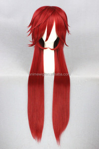 Alta calidad 100cm largo recto rojo oscuro negro Butler Grell peluca Cosplay Anime sintético resistente al calor Peluca de pelo - Product Image 3