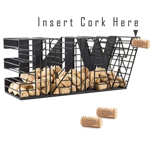 Cestino porta sughero da 14 pollici in metallo decorativo nero con Design a forma di lettera di vino - Product Image 4
