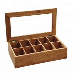 Caja de té de madera maciza con 10 compartimentos, Tea box company