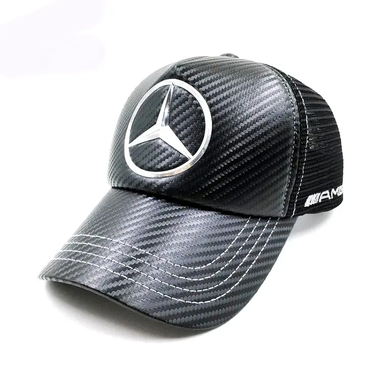 Personalizzato metallico auto logo 5 pannello nero trucker cappello di maglia