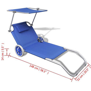 Giardino esterno Pieghevole In Alluminio Blu Della <span class=keywords><strong>Spiaggia</strong></span> Solarium con Ruote - Product Image 6