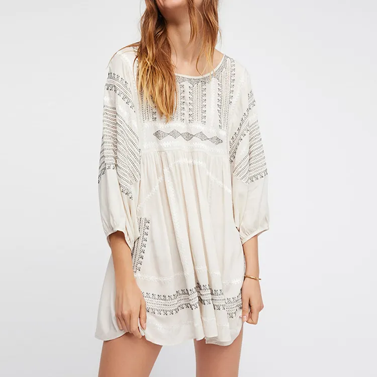 Tendência roupas vestido blusas senhoras verão blusas kaftan desgaste da praia oversized bordado boho maduro moda feminina top