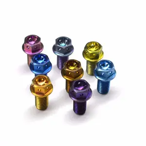 Colorful Gr. 5 titanium DIN6921 flanged screws/bolts with lighting bore