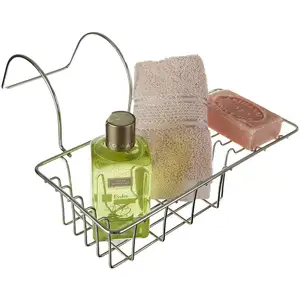 Non Slip Grip Stainless Steel Wire Over the Bath Hanging Caddy Basket Bath Shower Caddy Rack for Soap, Cosmetics, Shampoo