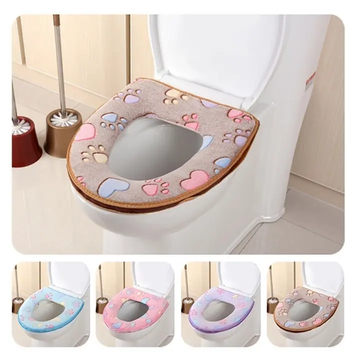 Warm Soft Toilet Cover Seat Lid Top Cover Pad Bathroom Warmer Toilet Seat Bowl Soft Zipper Flower Washable Toilet Seat Cover