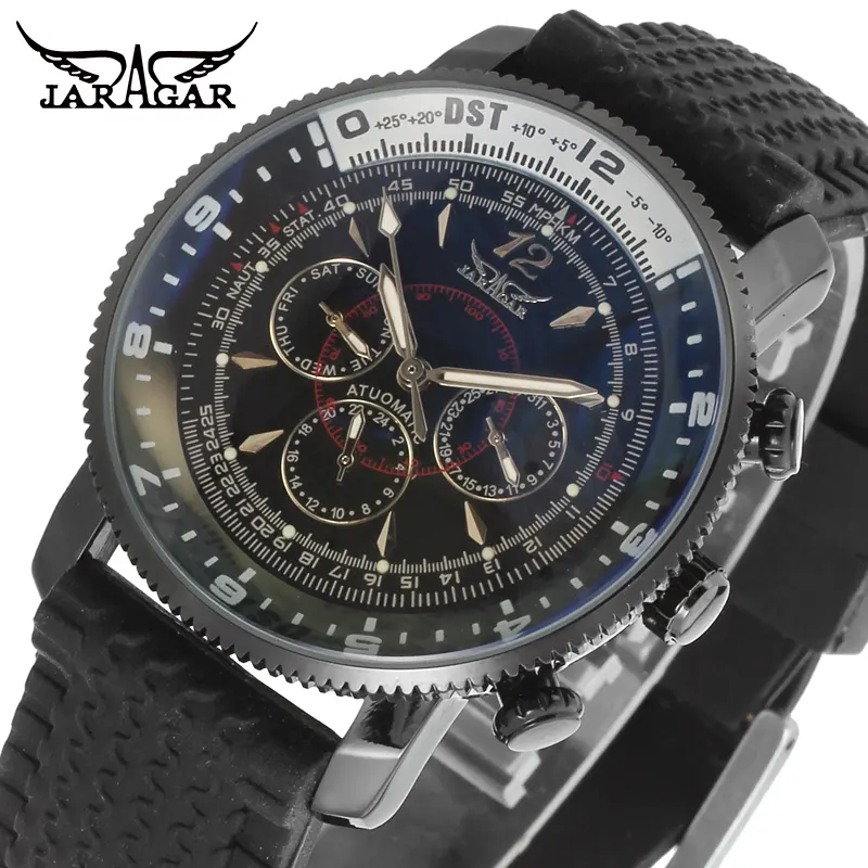 Jaragar Brand Watches Men Ceasuri Barba Silicone Branded Cheapest Multifunctional Date Male Dress Mechanical Automatic Watch Man