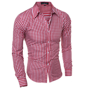 Camisas de celosía informales para <span class=keywords><strong>hombre</strong></span>, <span class=keywords><strong>camisa</strong></span> a <span class=keywords><strong>cuadros</strong></span> de manga larga con cuello en V, venta al por mayor - Product Image 1
