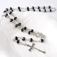 Chapelet catholique de perles en verre, collier fait à la main, chaîne de perles en vrac, vente en gros