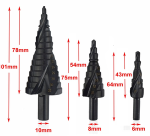 3 Packs Spiral Step Drill Bit Set 1/4" Hex Shank Cone black hss drill bit for High Speed Steel