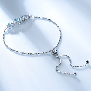 Pulseras de Plata para Mujer, Plata de Ley 925, Brazaletes con Topacio Azul Cielo, Pulsera de Tenis Ajustable, Joyería para Mujer - Product Image 3