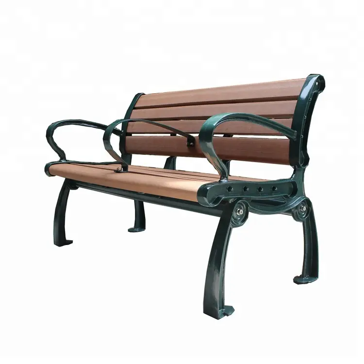 Recycled plastic and cast aluminum park bench with intermediate armrest