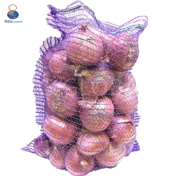 100% Virgin Polyethylene Kemasan Khusus Buah Bawang Kentang PE Raschel Mesh Bag untuk Sayuran dengan CE