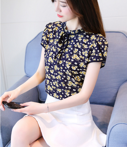 Chiffon Jasje Lente En Zomer Nieuwe Jurk Sweet Kanten Gebloemde <span class=keywords><strong>Blouse</strong></span> Met Korte Mouwen