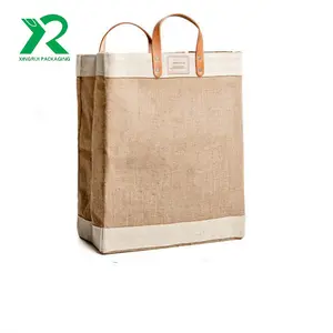 Custom Eco-friendly atacado pesados cânhamo tote bag logotipo personalizado juta sacola com alças de couro