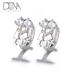 DTINA אמיתיים טרנדי מעוקב Zirconia לבן זהב מצופה להתנדנד בחור חישוק עגילים