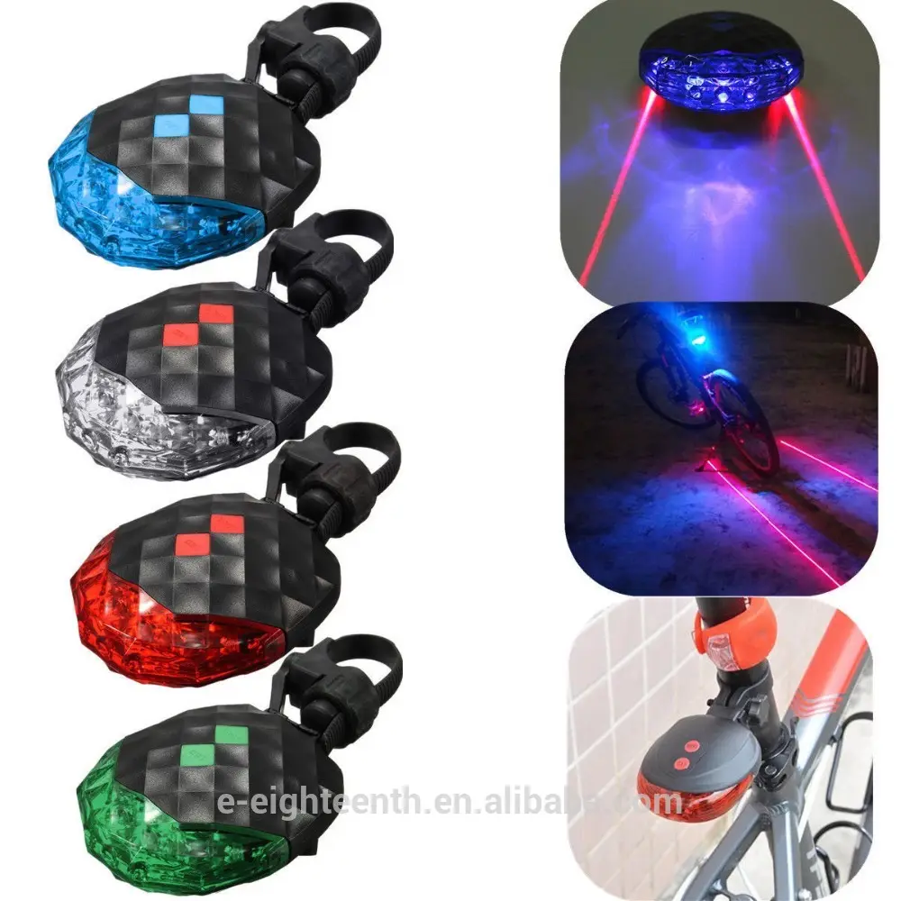Ucuz OEM bisiklet bisiklet 5 LED 2 lazer arka kuyruk lamba ışığı 7 modları ile