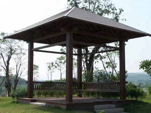 <strong>Fixed</strong> Solid Flat Roof Decorative Waterproof WPC Garden Pavilion Wooden <strong>Gazebo</strong> for Sale - Product Image 2