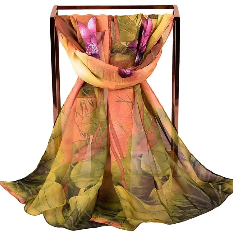 新しいロータスリーフシフォンスカーフ卸売ファッション女性ロング安いスカーフ