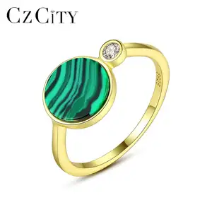CZCITY Stylish Silver 925 Women Rings ladies Fashion Women Jewelry Round Turquoise Finger Ring