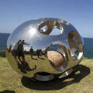 현대 스테인리스 거울 닦은 구체 금속 예술 조각품