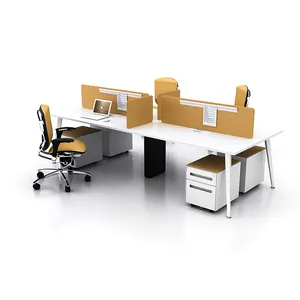 Meja Kantor Modular Terbuka 4 Orang, Stasiun Kerja Kantor Desain Furnitur dengan Kaki Logam untuk Ruang Kantor