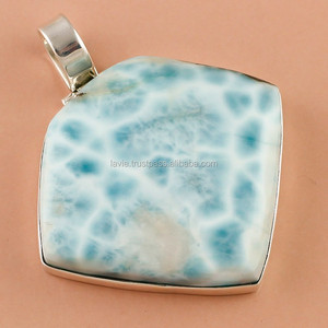 Pendentif en pierres précieuses en argent sterling 925, bijoux en argent en pierres précieuses naturelles Larimar, fournisseur de bijoux en pierres précieuses en argent antique - Product Image 1
