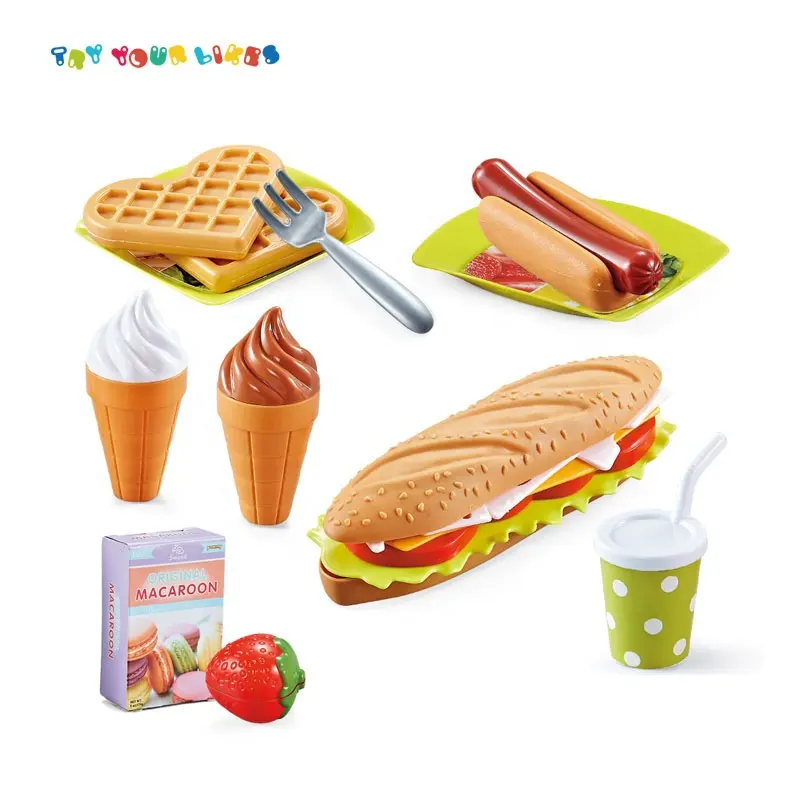 EPT Toys <span class=keywords><strong>Hamburger</strong></span> Pizza Food Kitchen Play Amazon Hot Style Pretend Dog Waffle Drinks Lifelike Fast Set 0-6 Years Kids Toys