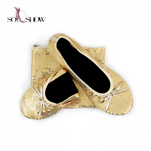 Sapatilhas femininas para festa, sapatos feitos na <span class=keywords><strong>china</strong></span> com glitter dourado, lantejoulas, baixos, sapatos de balé para senhoras - Product Image 1