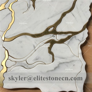 Statuario 화이트 대리석 황동 워터 제트 타일 모자이크 - Product Image 4