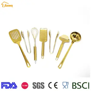 Proveedor Chino cocina accesorios oro acabado antiadherente utensilios de cocina conjunto