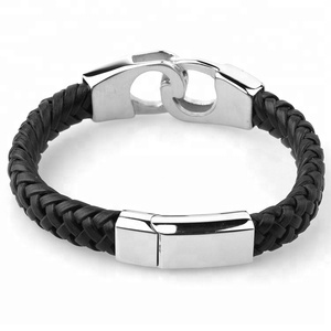 Marlary moda di alta qualità placcato oro 18 carati maschile in vera pelle intrecciata gioielli bracciale in pelle da uomo - Product Image 5