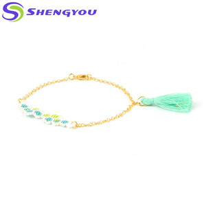 Estilo del verano diferentes colores pulsera de semillas de borla para niñas - Product Image 3