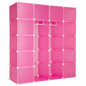 Modern <span class=keywords><strong>Pink</strong></span> 20 Cube DIY Plastic <span class=keywords><strong>Wardrobe</strong></span> <span class=keywords><strong>Closet</strong></span> com Porta Rosa Multi-Uso para Mobiliário Doméstico-para Quarto Sala de Ginásio - Product Image 2