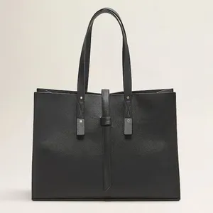 custom black vegan leather simple classic women shoulder hand tote bag ladies shopper handbag