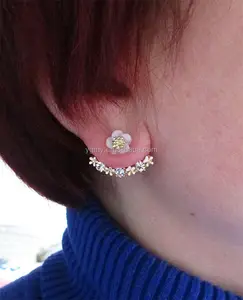 RoseゴールドカラーDouble Sided Flower Crystals Earrings