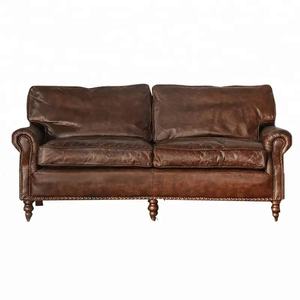 अमेरिकी लक्जरी विंटेज चमड़ा सोफा सेट पूर्ण शीर्ष अनाज चमड़े प्राचीन क्लासिक तन चमड़े के सोफे कमरे में रहने वाले सोफे settee - Product Image 4