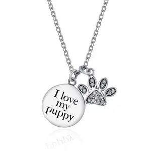 Bagater SCN142 Kalung Pabrik Perhiasan Cina Berukiran I Love My Puppy Huruf Liontin Bulat 925 Rantai Perak Perhiasan Wanita