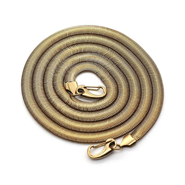 Оптовая продажа, золотые аксессуары для сумок из нержавеющей стали, плоская цепочка 8 мм для сумок со змеиным плетением, ручка для сумки с крючками