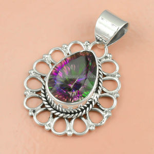 Colgante de piedras preciosas de Plata de Ley 925, joyería colgante de piedras preciosas de topacio místico Natural, proveedor de joyería de plata, joyería antigua - Product Image 1
