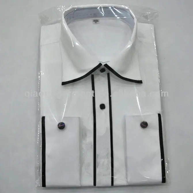 OEM Men's Luxury Long Sleeve Black Trim White Shirt Fashion Casual Shirts For Men