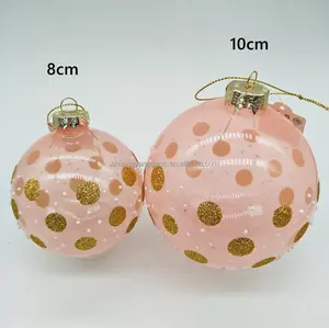 cheap price clear pink glass ball with dots glass Christmas hanging ball decoration