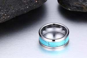 Alianzas de Boda de Tungsteno de la manera Anillos de Tungsteno Anillo Embutido de la Turquesa Joyería - Product Image 4