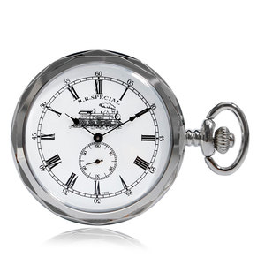 ساعة جيب ميكانيكية فضية بتصميم قطار ستيمبانك تعمل بالرياح اليدوية - Product Image 2