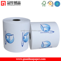 Rouleau de papier thermique pour caisse enregistreuse 57*40mm avec logo de marque imprimé, 100% pâte de bois, noyau en plastique/carton pour TPV/GAB