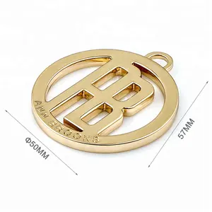 Factory Direct Custom Round Hang Metall anhänger mit Loop Fashion Design Gold Metall Logo Tags für Handtasche