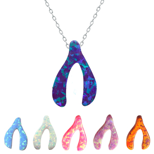 Joyería de moda para mujer, regalo de cumpleaños, colgante de hueso de la suerte de ópalo azul sintético, collar de cadena de plata 925