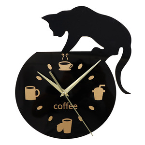 A forma di gatto cafe decorato <span class=keywords><strong>con</strong></span> appeso orologio <span class=keywords><strong>da</strong></span> <span class=keywords><strong>parete</strong></span> in acrilico decorativo Moderno orologio digitale - Product Image 1